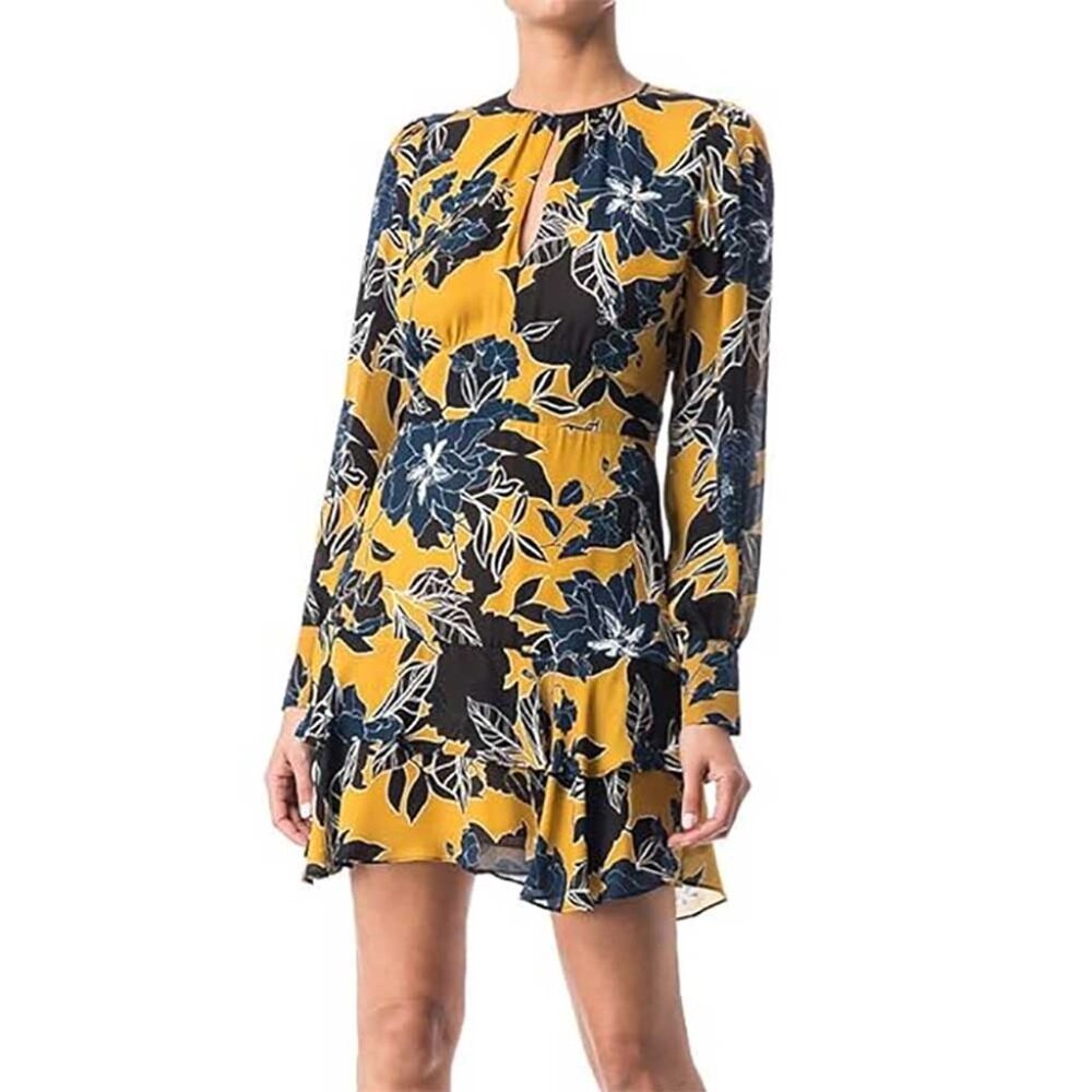 Parker Hayley keyhole mini dress yellow blue floral